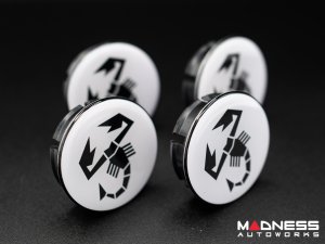 FIAT 500 Center Caps - White w/ Black Scorpion